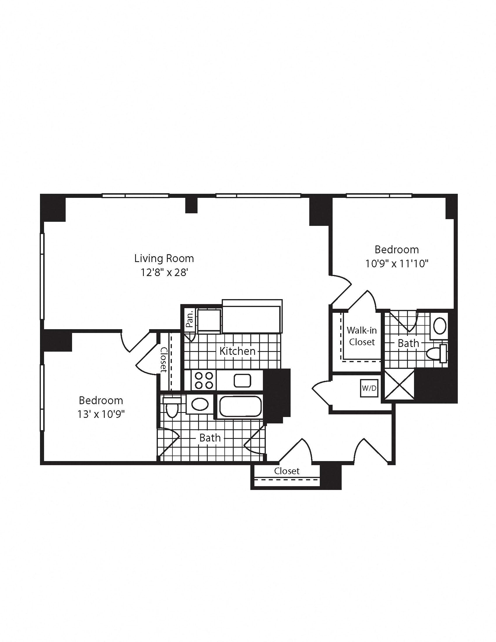 Floor plan for 2 beds, 2 baths, 1200 sqft