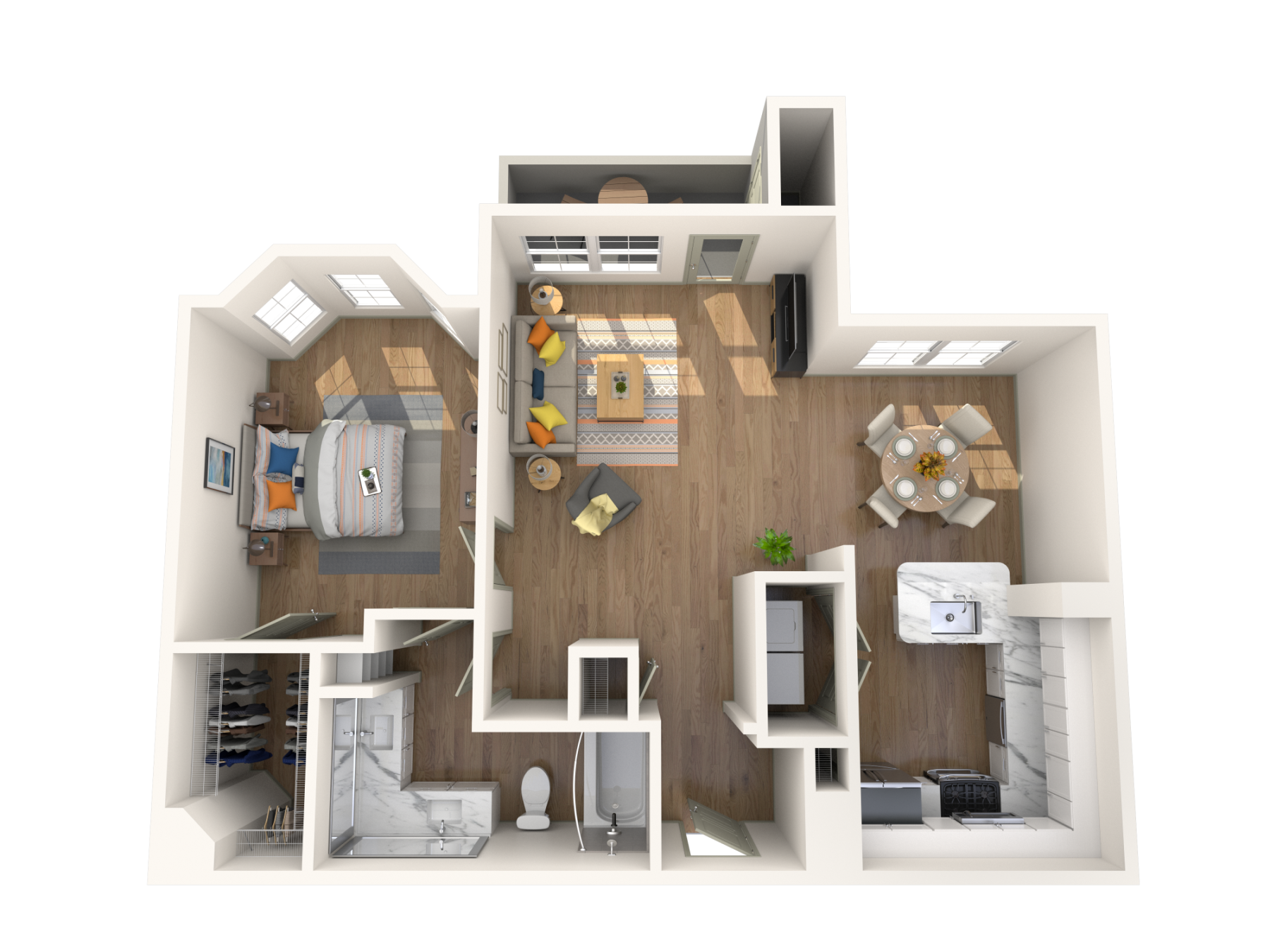 Floor plan for 1 bed, 1 bath, 936 sqft
