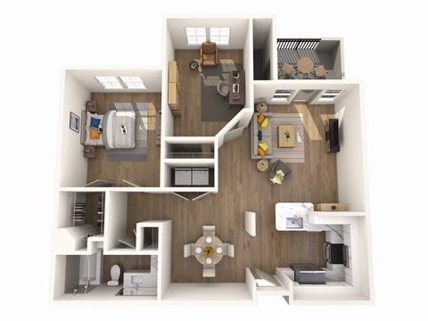 Floor plan for 1 bed, 1 bath, 1035 sqft