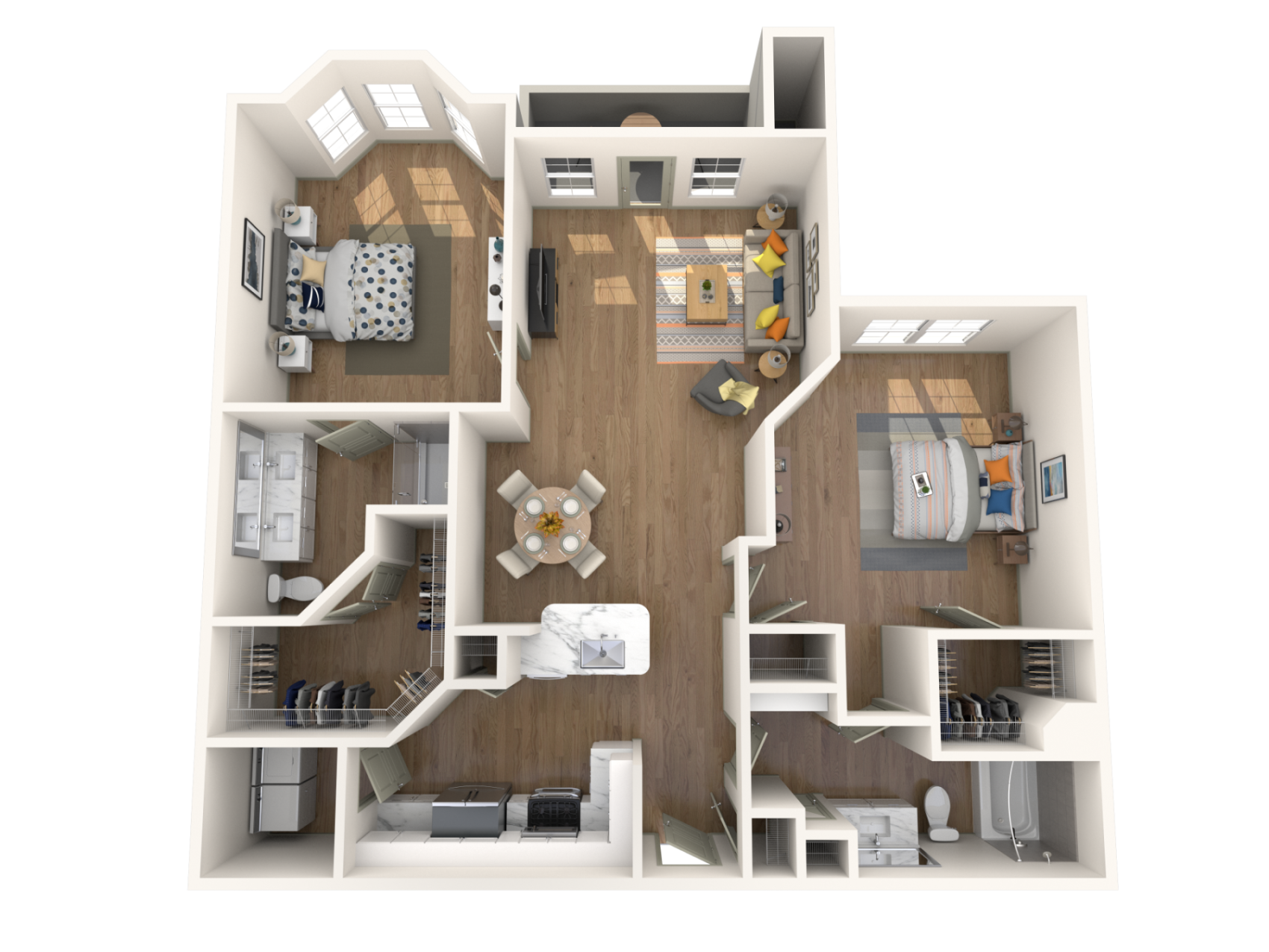 Floor plan for 2 beds, 2 baths, 1209 sqft