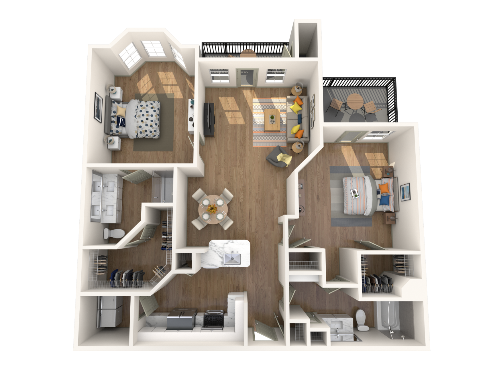 Floor plan for 2 beds, 2 baths, 1209 sqft