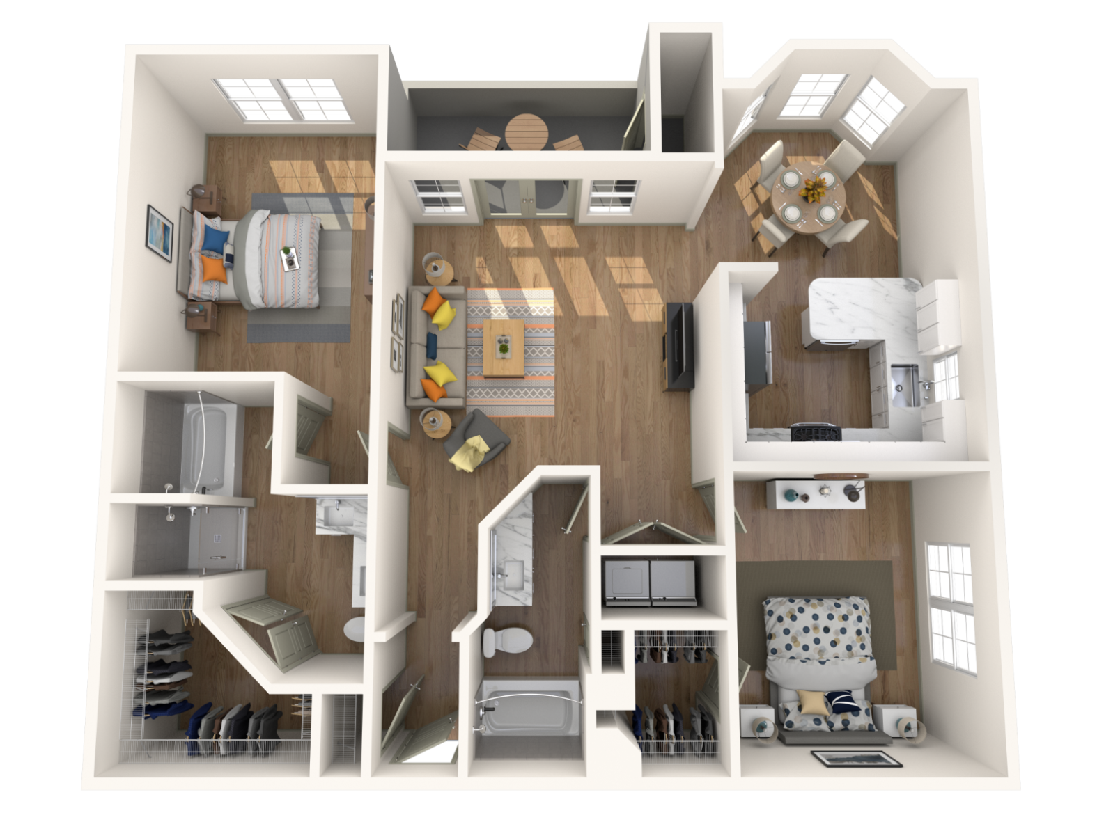 Floor plan for 2 beds, 2 baths, 1388 sqft