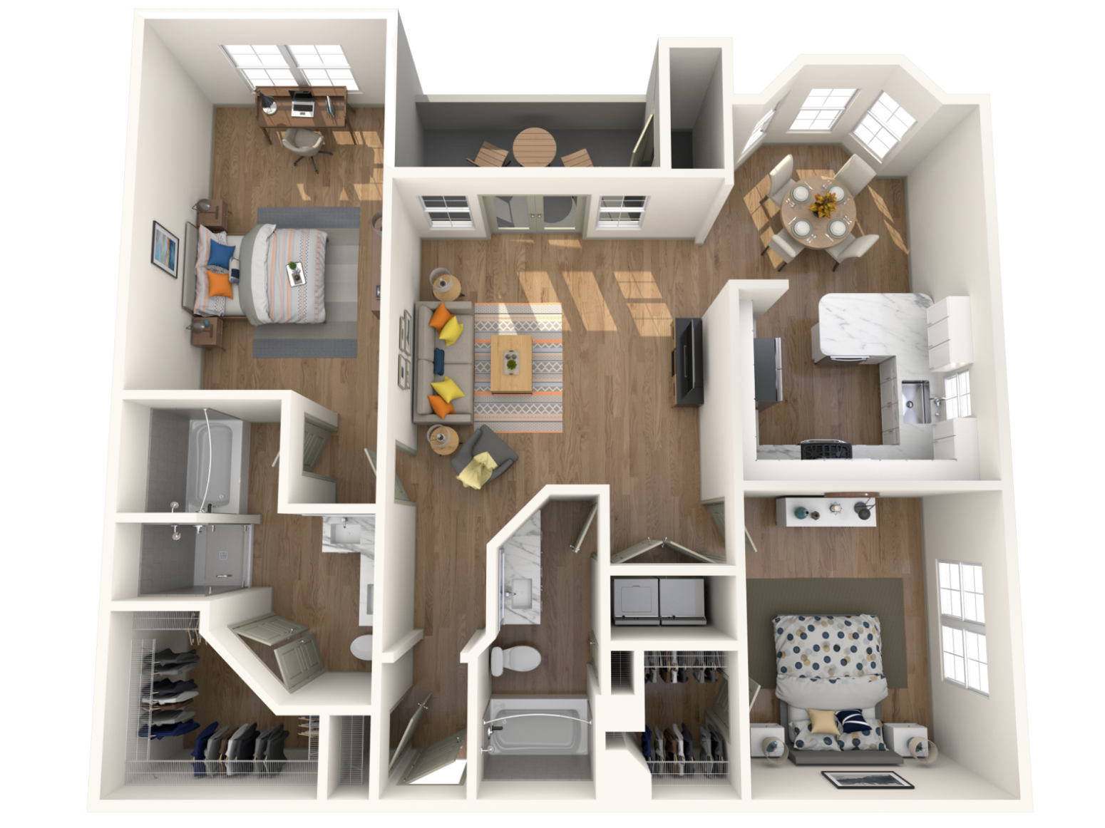 Floor plan for 2 beds, 2 baths, 1413 sqft