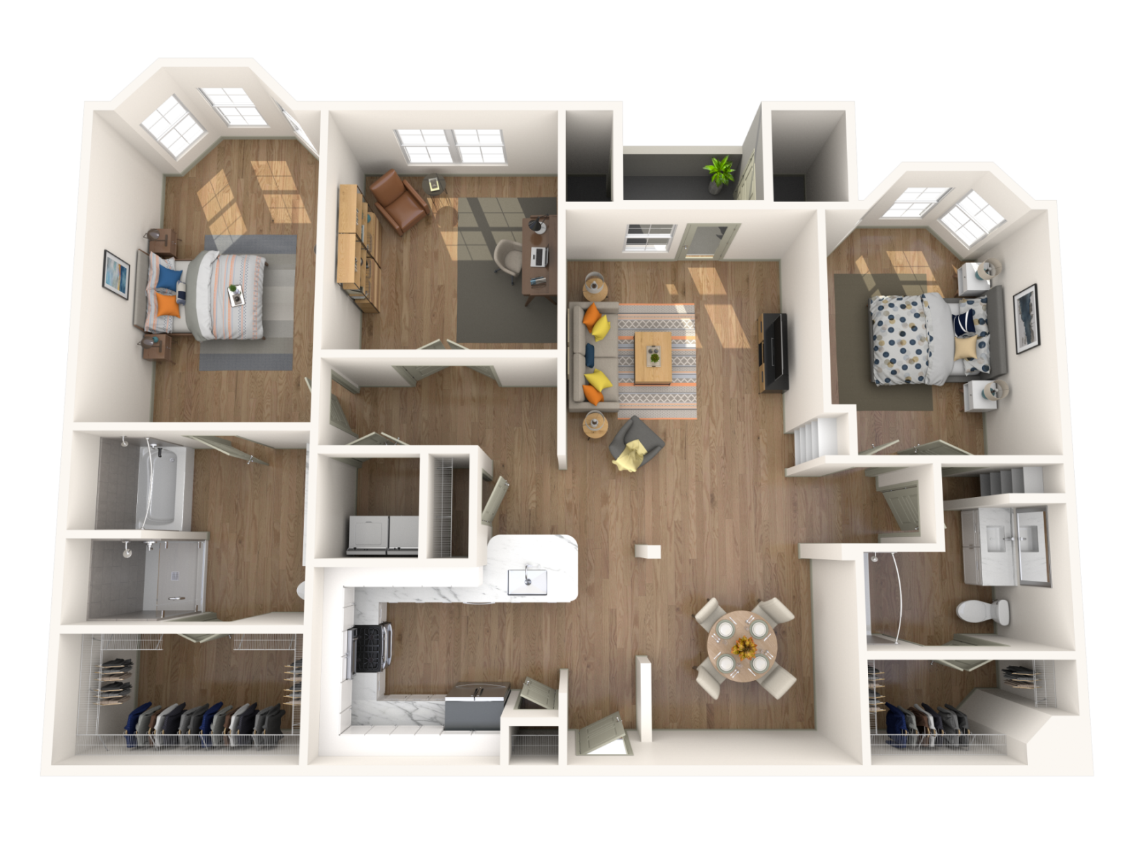 Floor plan for 2 beds, 2 baths, 1602 sqft