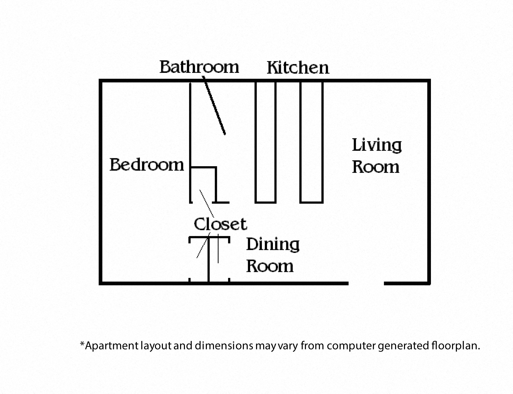Floor plan for 1 bed, 1 bath, 512 sqft