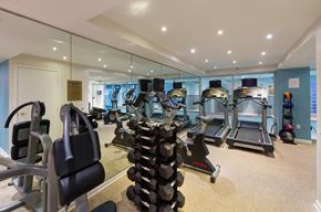Washington apartment for rent - a gym with cardio equipment on the floor and mirrored walls
