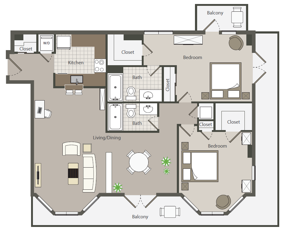 Floor plan for 2 beds, 2 baths, 1209 sqft