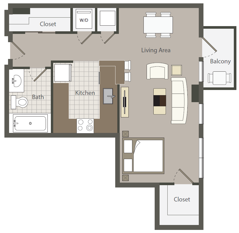 Floor plan for studio, 1 bath, 491 sqft