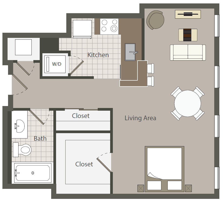 Floor plan for studio, 1 bath, 506 sqft