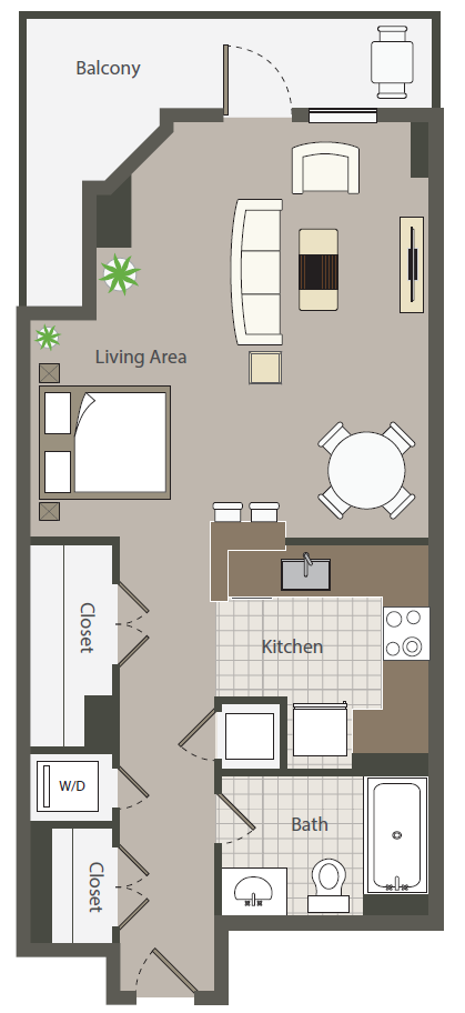 Floor plan for studio, 1 bath, 514 sqft