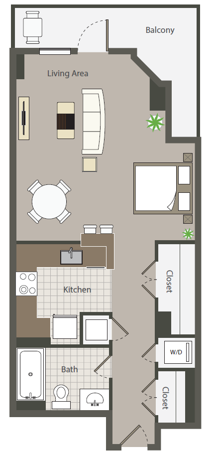 Floor plan for studio, 1 bath, 540 sqft