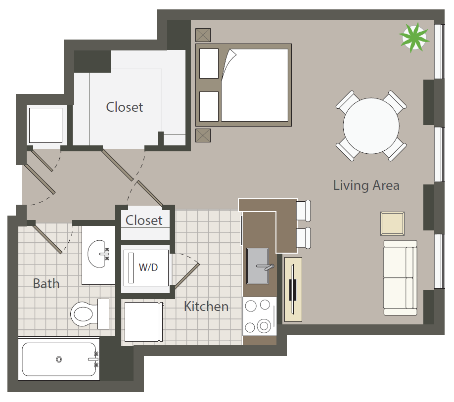 Floor plan for studio, 1 bath, 450 sqft