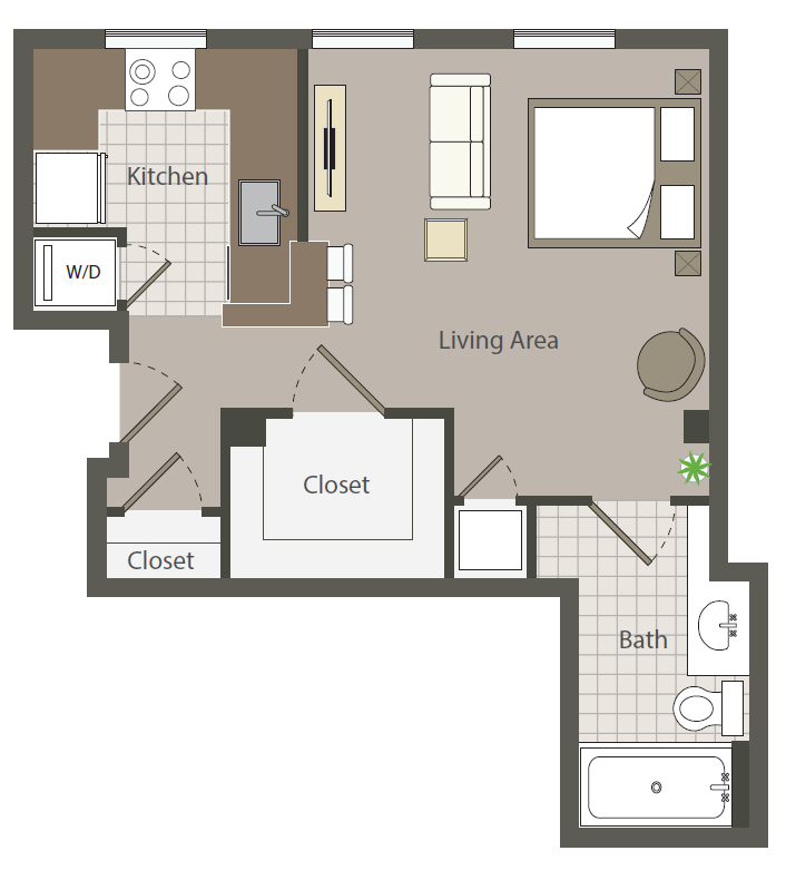 Floor plan for studio, 1 bath, 466 sqft