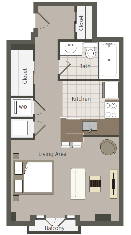 Floor plan for studio, 1 bath, 471 sqft