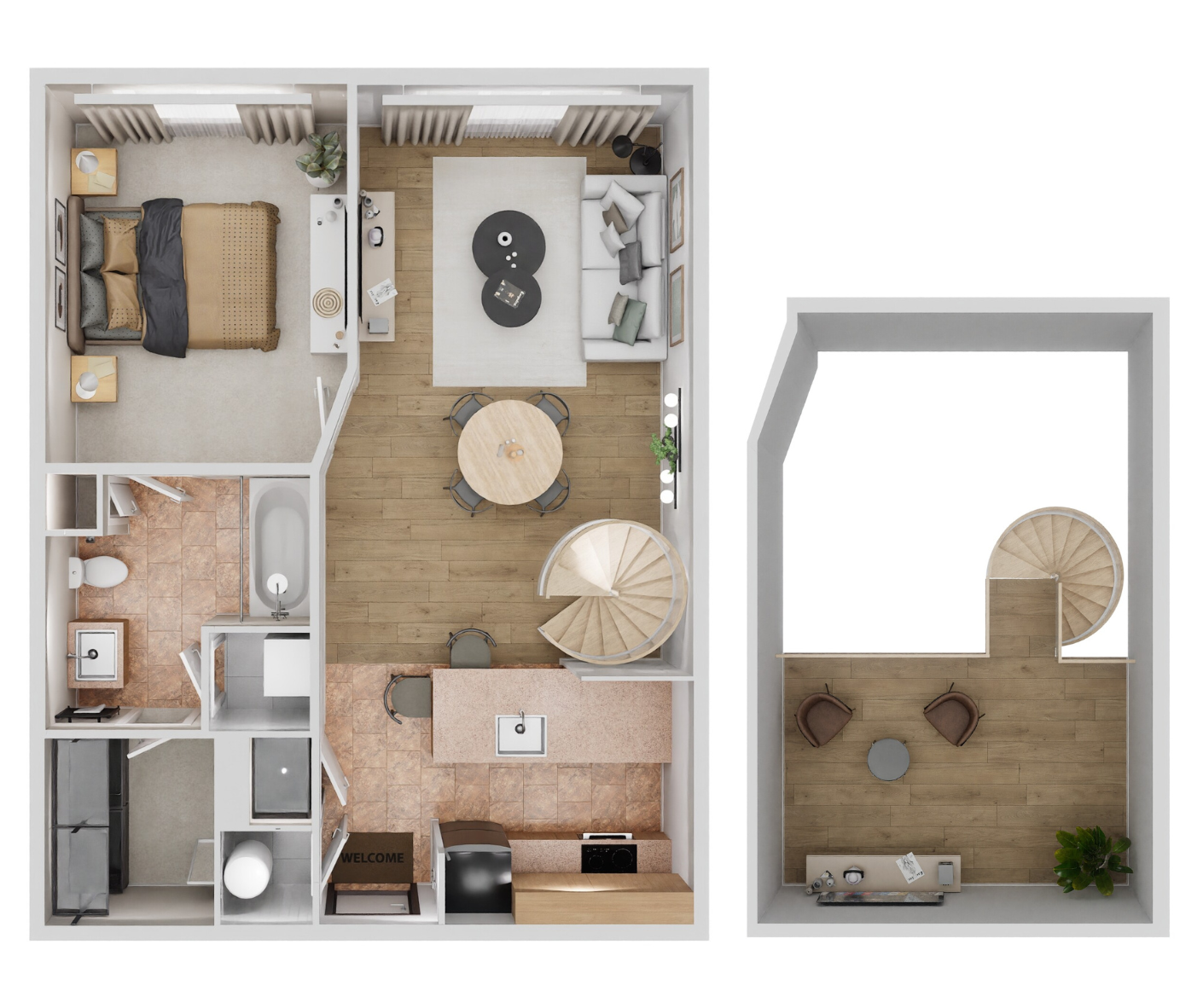 Floor plan for 1 bed, 1 bath, 797 sqft