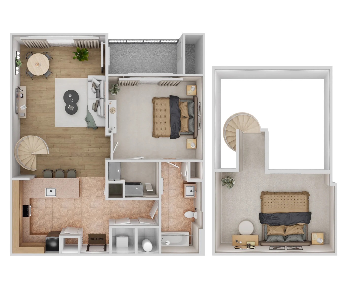 Floor plan for 1 bed, 1 bath, 879 sqft