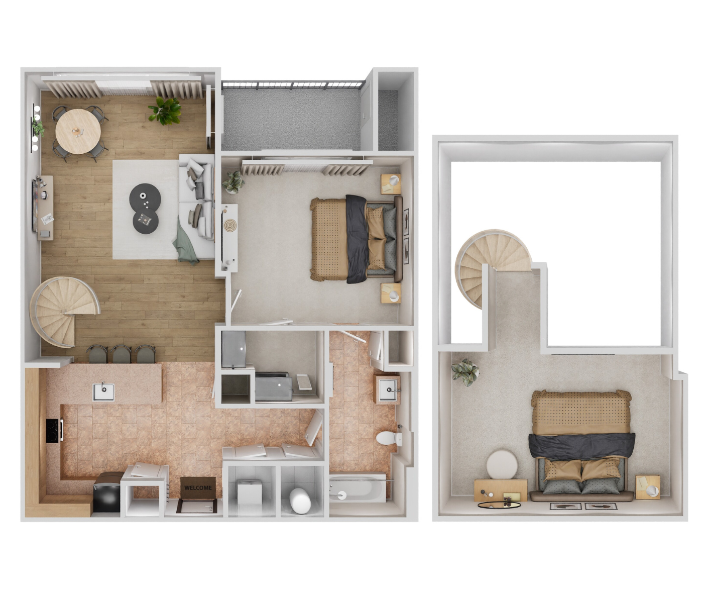 Floor plan for 1 bed, 1 bath, 879 sqft