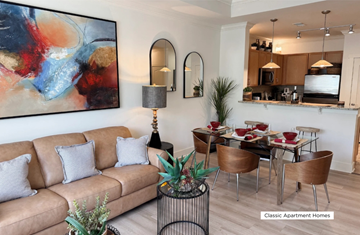 Atlanta apartment for rent - A living room with a couch, a table, and a painting on the wall.