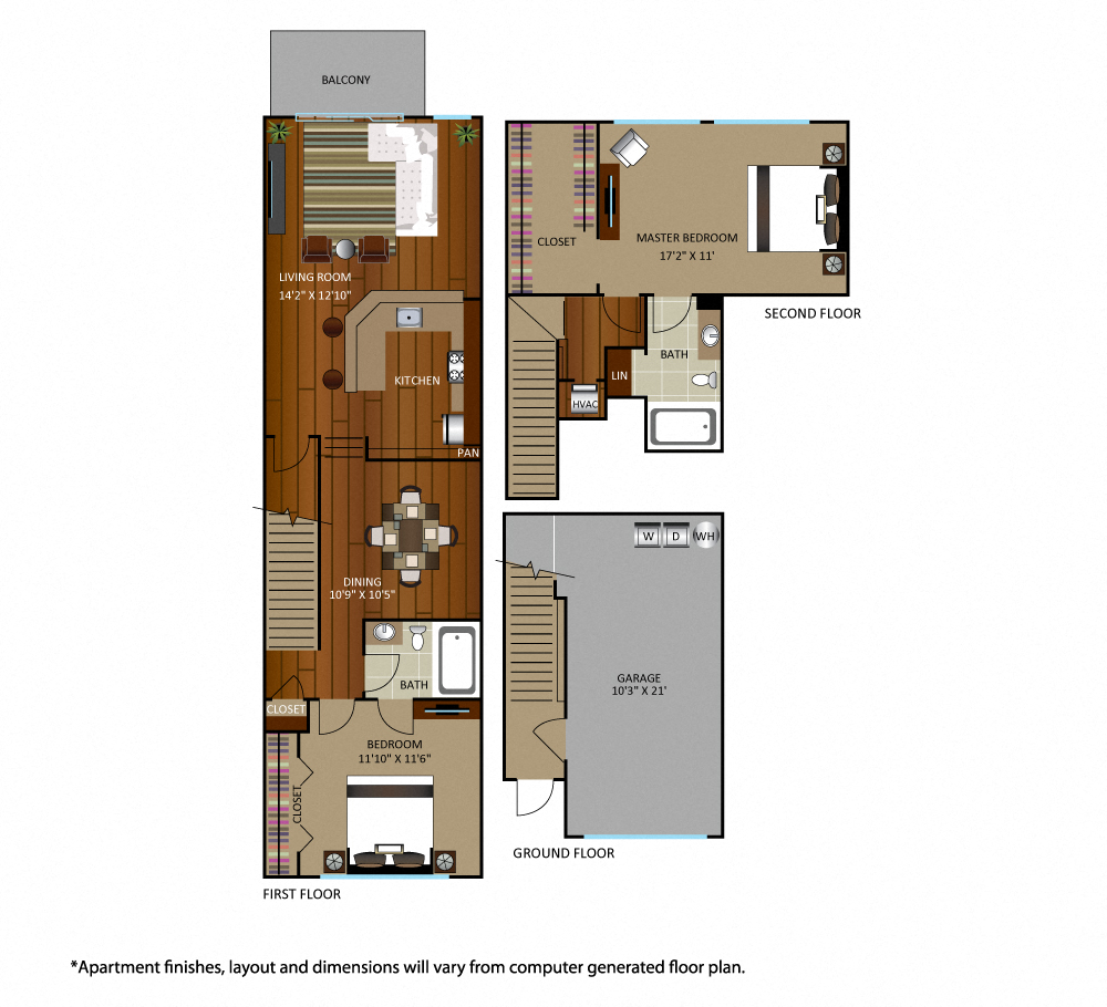 Floor plan for 2 beds, 2 baths, 1266 sqft