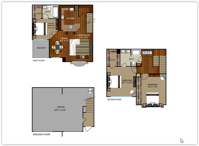 Floor plan for 3 beds, 2 baths, 1530 sqft