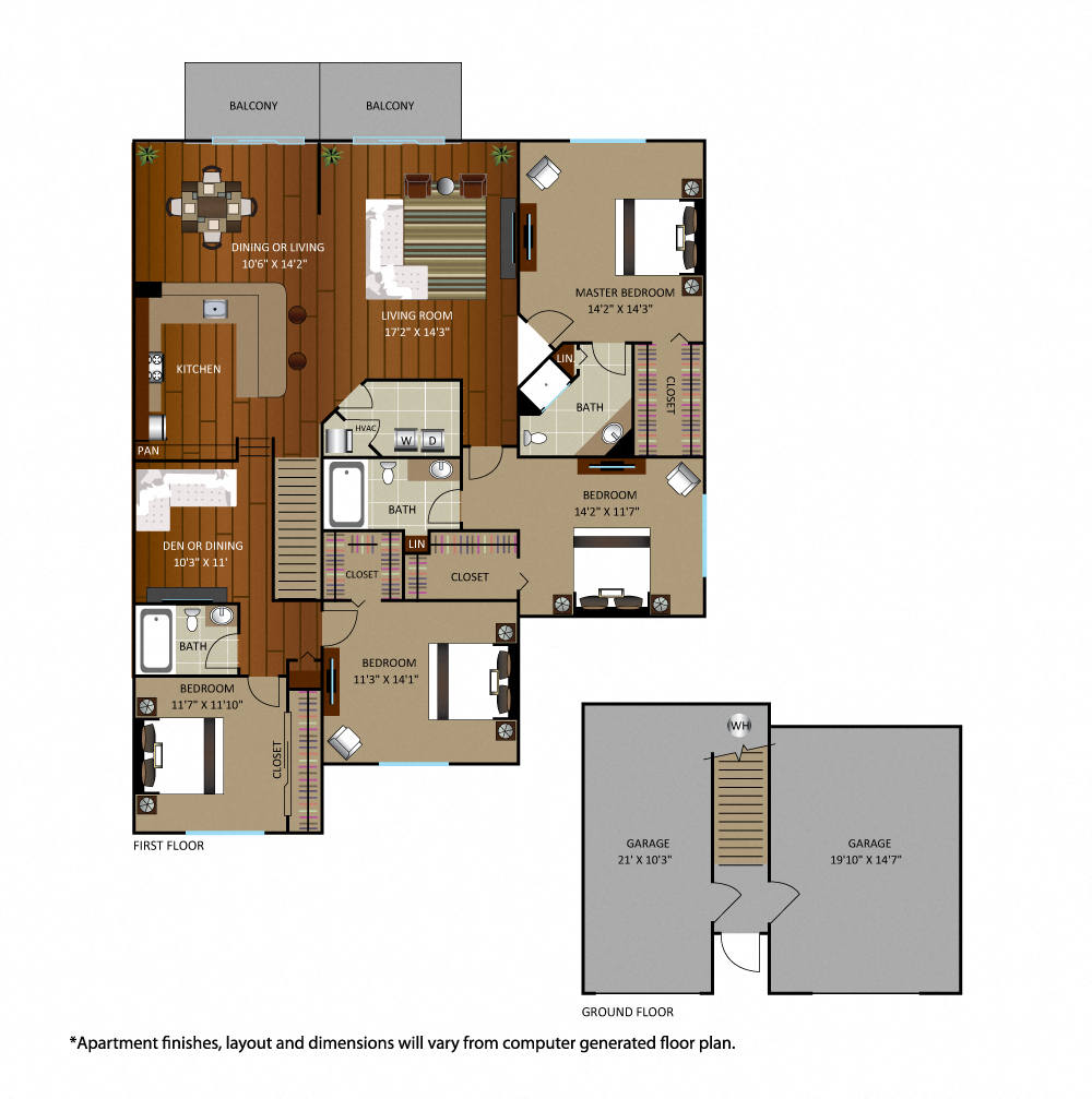Floor plan for 4 beds, 3 baths, 2074 sqft