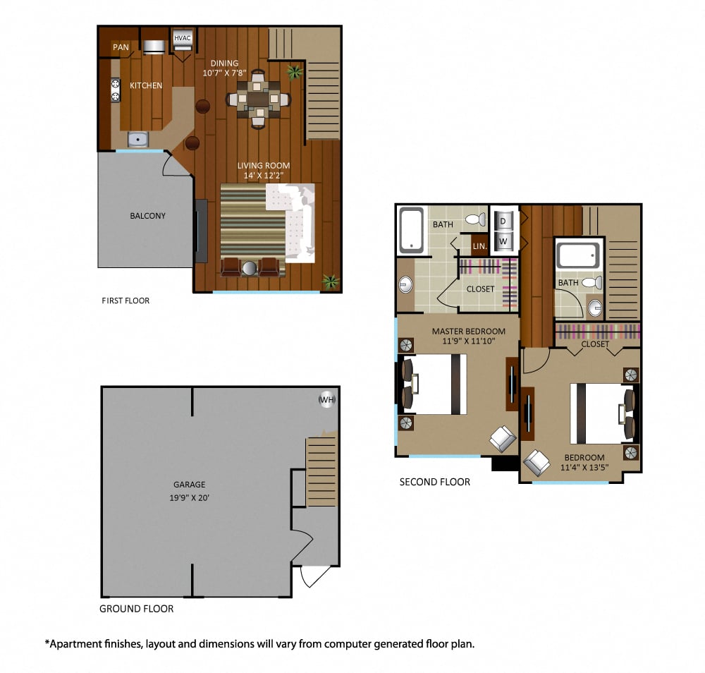 Floor plan for 2 beds, 2 baths, 1222 sqft