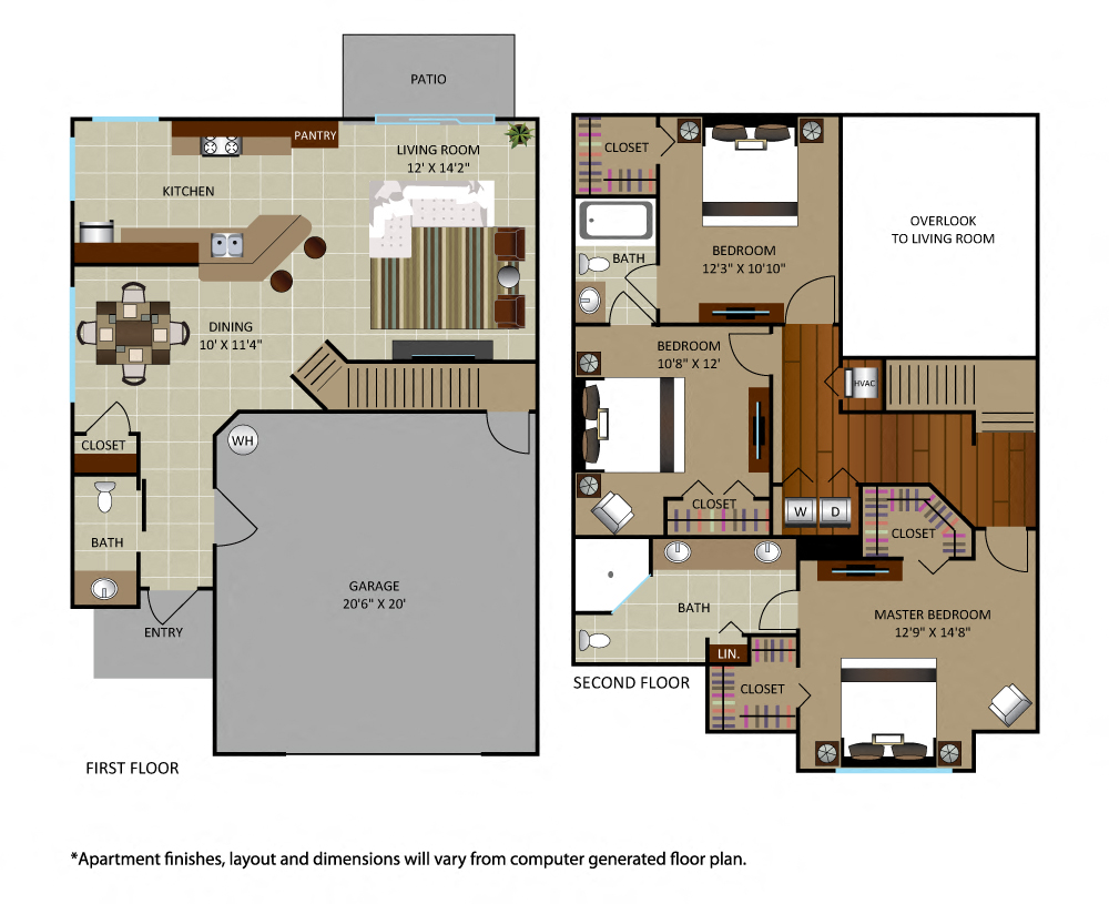 Floor plan for 3 beds, 2.5 baths, 1583 sqft