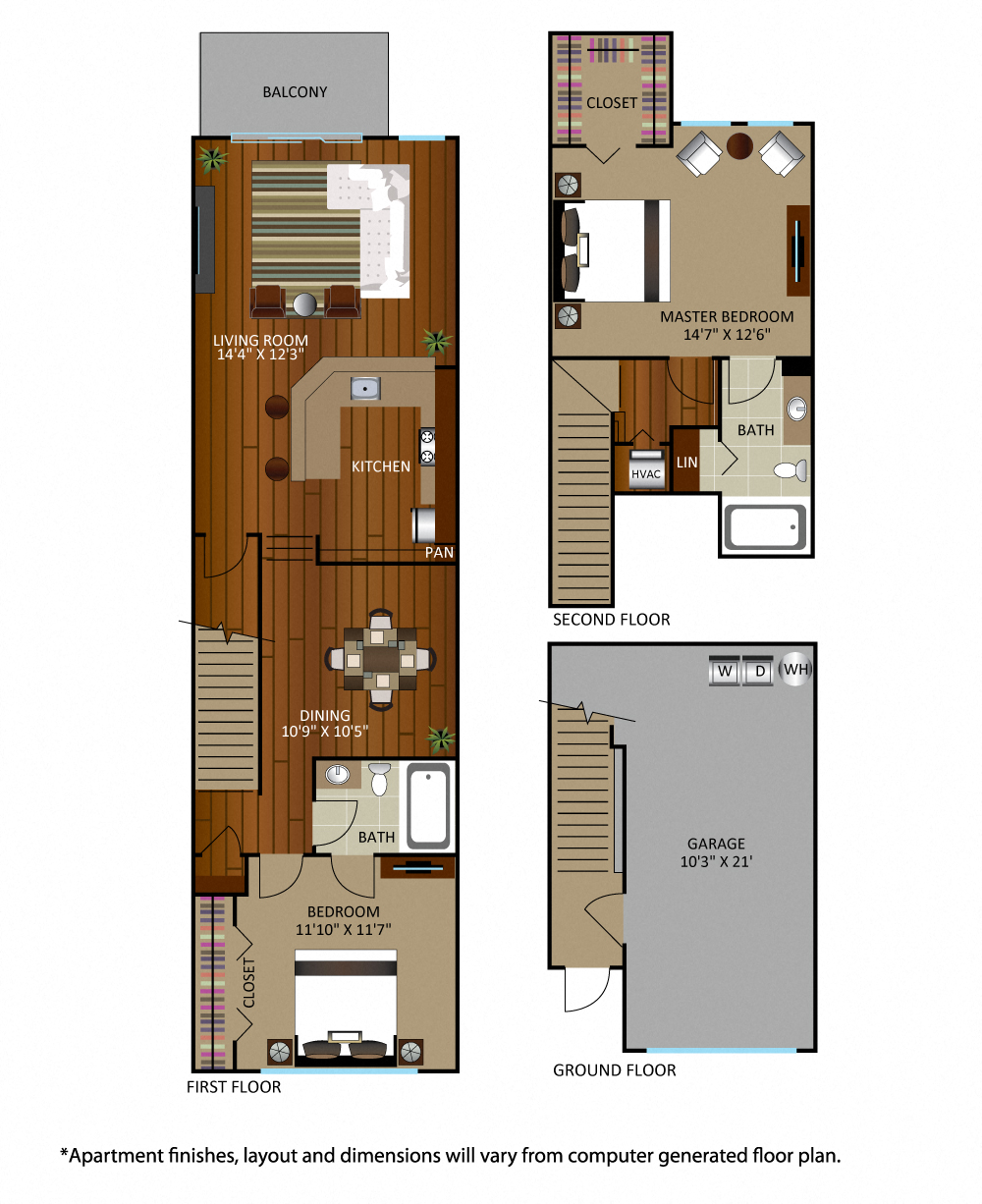 Floor plan for 2 beds, 2 baths, 1216 sqft