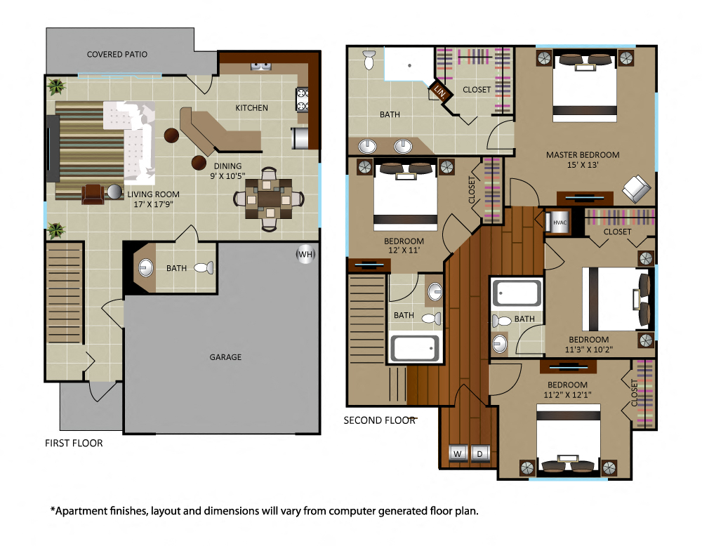 Floor plan for 4 beds, 3.5 baths, 1796 sqft