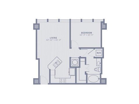 Floor plan for 1 bed, 1 bath, 678 sqft