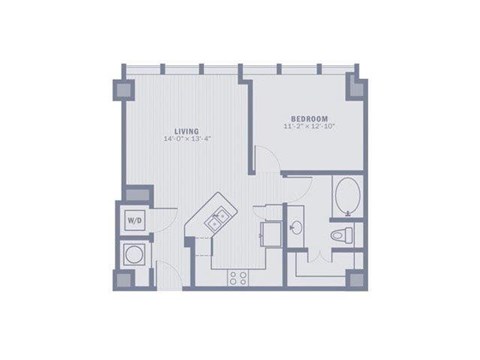 Floor plan for 1 bed, 1 bath, 726 sqft