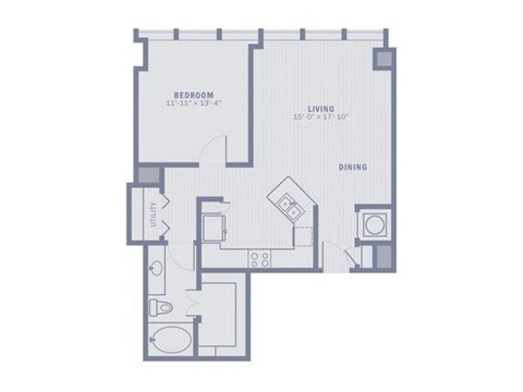 Floor plan for 1 bed, 1 bath, 824 sqft