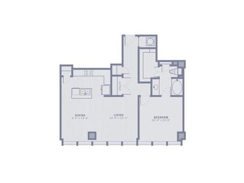 Floor plan for 1 bed, 1 bath, 1023 sqft
