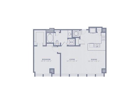 Floor plan for 1 bed, 1 bath, 919 sqft