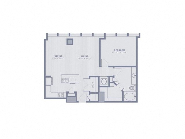 Floor plan for 1 bed, 1 bath, 935 sqft