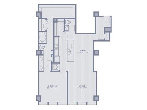 Floor plan for 1 bed, 1 bath, 1197 sqft