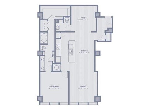 Floor plan for 1 bed, 1 bath, 1326 sqft