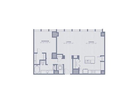 Floor plan for 1 bed, 1 bath, 1074 sqft