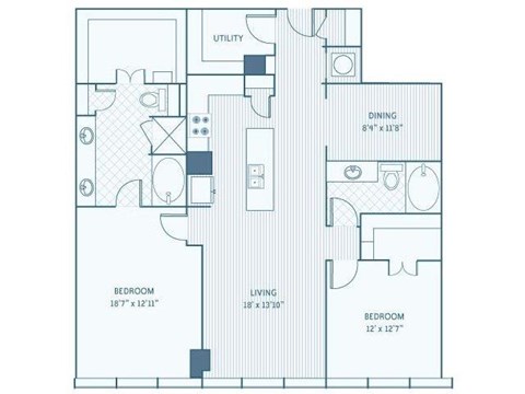 Floor plan for 2 beds, 2 baths, 1542 sqft