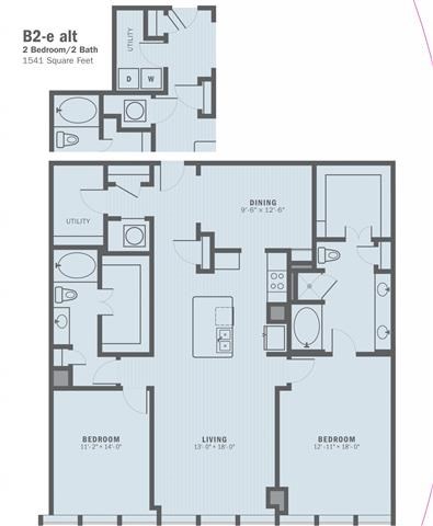 Floor plan for 2 beds, 2 baths, 1541 sqft