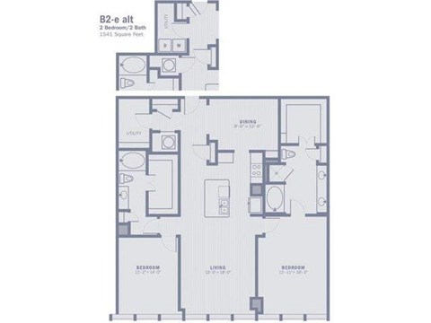 Floor plan for 2 beds, 2 baths, 1610 sqft