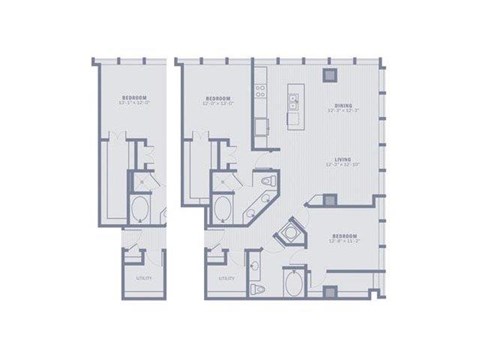 Floor plan for 2 beds, 2 baths, 1448 sqft