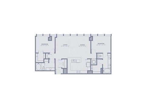 Floor plan for 2 beds, 2 baths, 1301 sqft