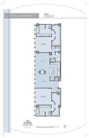 Floor plan for 2 beds, 2.5 baths, 2333 sqft