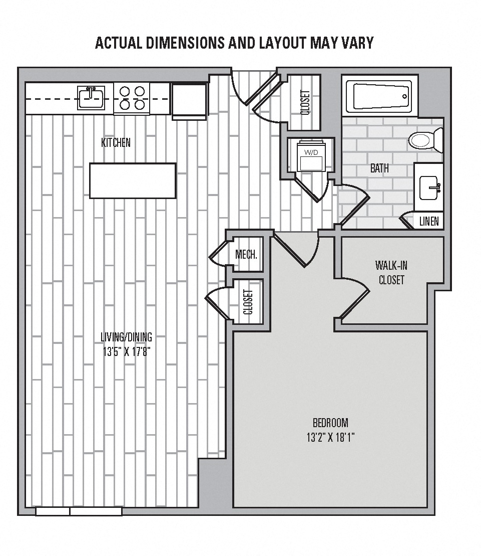 Floor plan for studio, 1 bath, 828 sqft