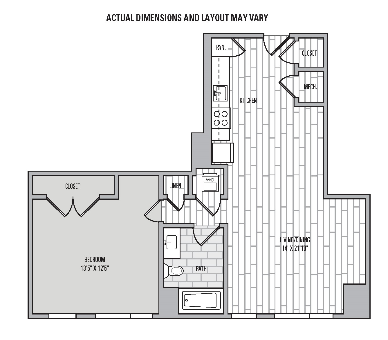 Floor plan for 1 bed, 1 bath