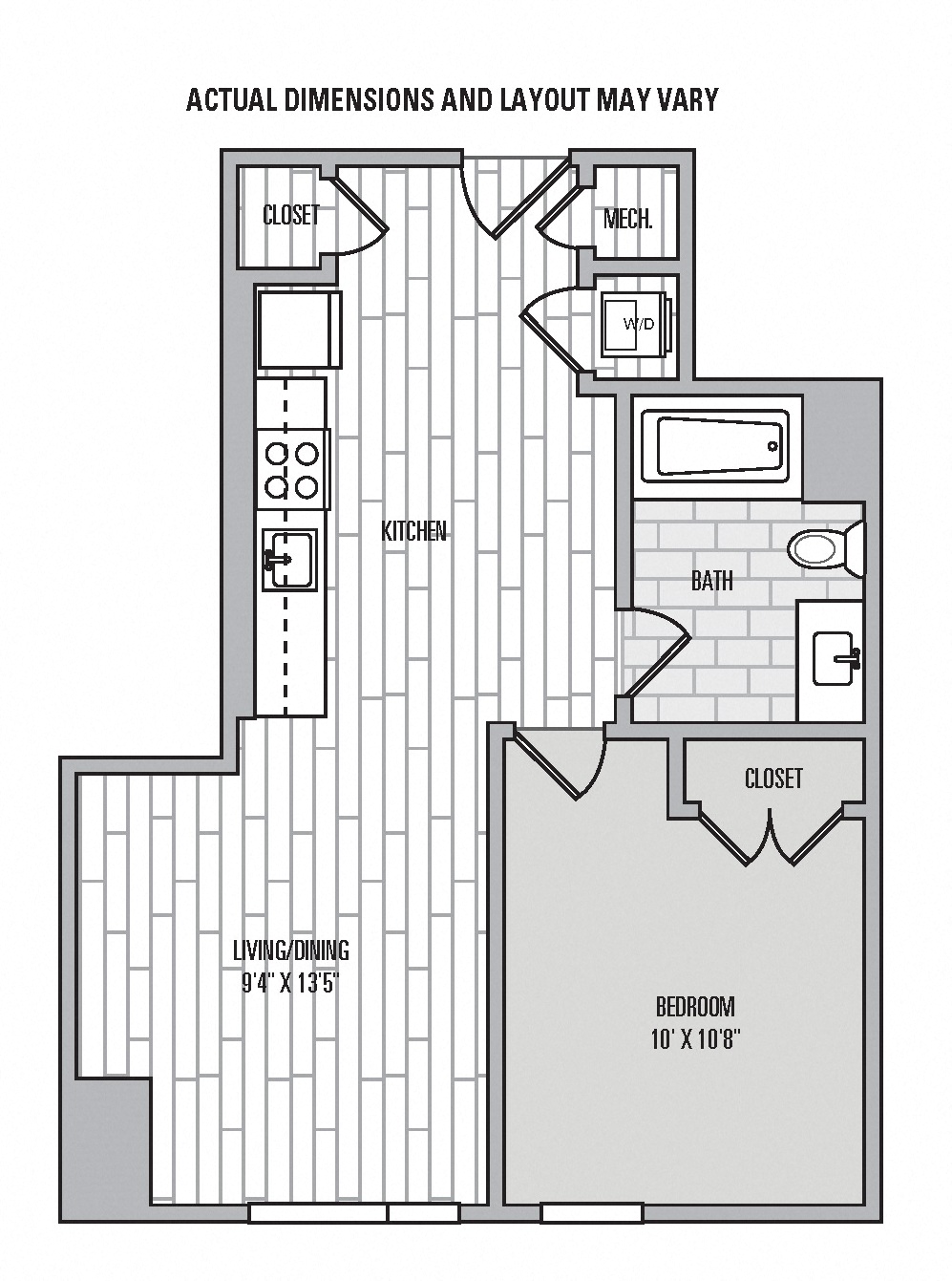 Floor plan for 1 bed, 1 bath, 561 sqft