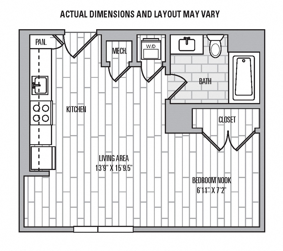 Floor plan for studio, 1 bath, 507 sqft