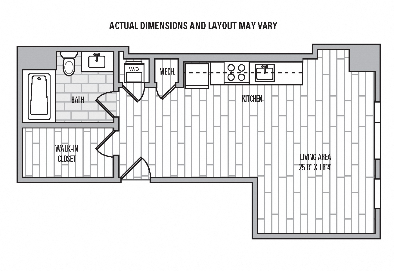 Floor plan for studio, 1 bath, 522 sqft