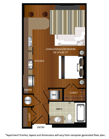 Floor plan for studio, 1 bath, 546 sqft
